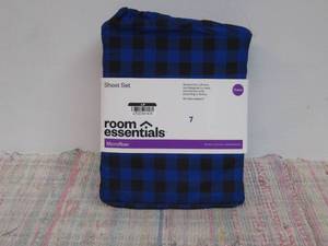 Queen Microfiber Sheet Set BlueBlack Gingham - Room Essentials