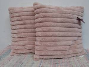 2 Textured Faux Fur Decorative Pillow in Pastel Pink
