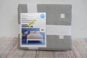 3 Piece Cotton Blend Sateen FullQueen Duvet Cover Set