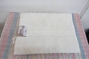 Taupe Mohawk Home Double Striped Bath Rug (Minor discoloration on the front, see photos)