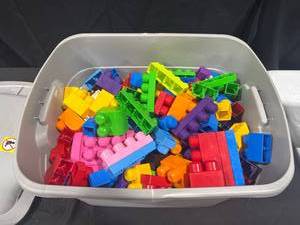 Plastic Building Blocks in Bin