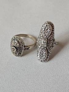 Vintage Sterling Cocktail Rings Art Deco Styling with Marcasite Gems As Is