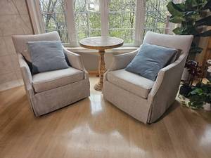 Contemporary Grey Tone Swivel Armchairs from Sam Moore Furniture