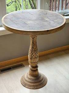Shabby Chic pedestal Side Table with unique End Grain Mosaic Top