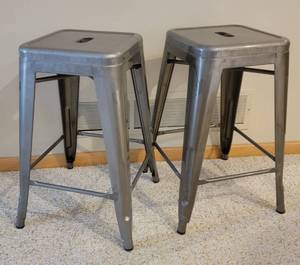 Industrial Metal Counter  Stools, pair