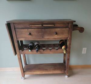 Rustic Wood Rolling Kitchen Work Cart