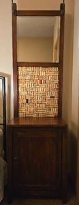 Rustic Wood Cabinet with Mirror and Cork Back Accent Panel