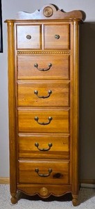 Stanley  Tall Wood Chest of Drawers with Brass Tone Pulls