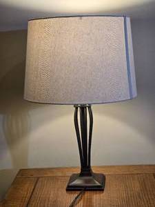 Contemporary Table Lamp with Rectangular Base and Drum Shade