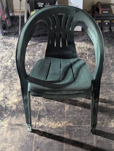 Pair of Green Outdoor Plastic Stacking Chairs