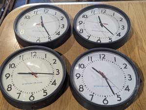 4 Classroom American Time Clocks with Battery Booster Packs