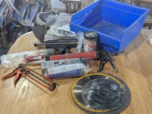 Large Parts Bin Full of Mixed Tools - DeWalt Blade - Safety Glasses and More