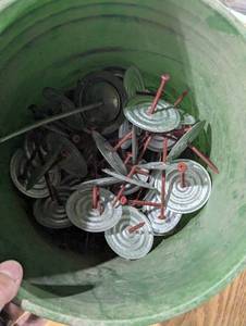 Bucket of Large Screws with Holders - Pole Barns and Fabric