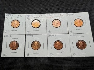 Eight Lincoln Pennies From the 1980s Marked BUProof When Purchased