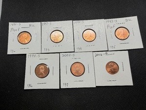 Seven Lincoln Memorial Pennies from the 90s and 00s Marked BUProof When Purchased