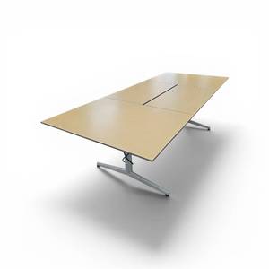Contemporary Herman Miller Civic Modular table featuring a light wood finish and a Y-shaped metal base 96x42x29