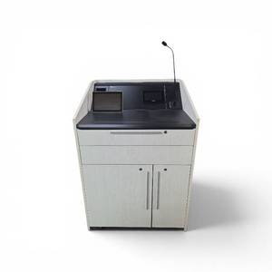 Middle Atlantic Products L5 Series lectern with a white wood finish and black top Retail $2800