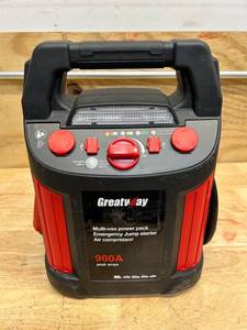 GreatWay Jump Starter with Air Compressor and LED Light, 12 Volts, 900 Peak Amps, Model# GM038C (powers on, untested)