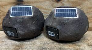 Alpine Corporation QLP952SLR-GR-2 9 Solar Bluetooth Rock Speaker Set, Wireless Outdoor Audio System for Patio, Deck, Poolside, Weather-Resistant, Gray, 2-Pack #7074133 Msrp $169.99 see description