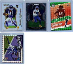 Justin Jefferson Rookies and Inserts - Four Card Lot