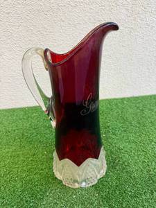 Rare Antique Ruby Red Grandin ND Glass Water Pitcher