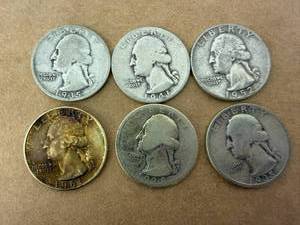 6 - 90% Silver Washington Quarters