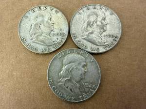 3 Franklin Half Dollars 1952 & 2 1950