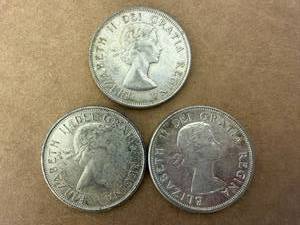 3 Canadian 80% Silver Half Dollars - 1953, 1958 & 1961