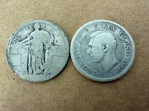 Standing Liberty US Quarter & 1938 Canadian Quarter