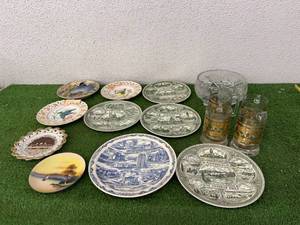 Collectible Plates, Glasses & Crystal Bowl