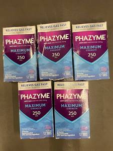 Phazyme PZ250 Maximum Strength Anti-Gas Simethicone 250 mg 12 Gels (Lot of 6)