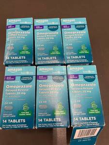 Amazon Basic Care Omeprazole 20 mg Delayed Release Tablets - 6 Boxes (84 Tablets) Exp 2025-12
