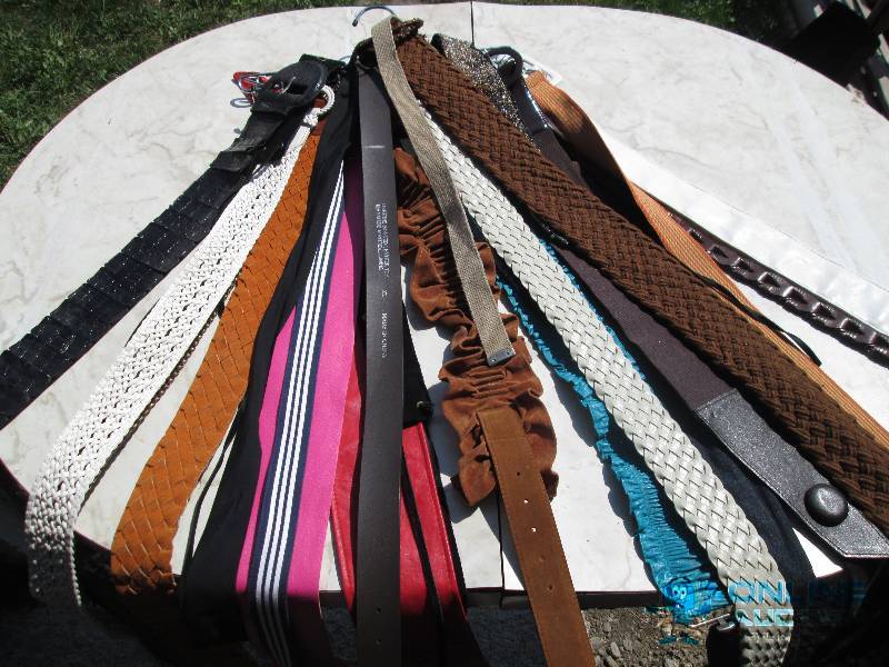 Closet hanger full of ladies belts...