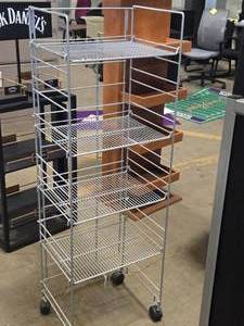 Metal Retail Display Rack with Caster Wheels  Adjustable Shelves