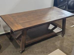 Wood Veneer Side Table on Rollers 44 x 24 x 20