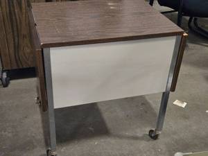 Rolling Metal Frame Side Table with Folding Sides 26 x 19 12 x 26 12