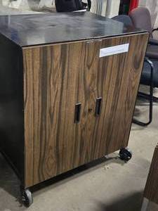 Metal Storage Cabinet with Wood Doors on Wheels 33 12 wide x 25 deep x 39 tall