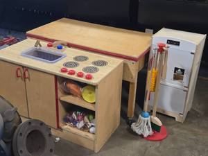 Kids Kitchen Play Set - Fridge, Freezer, Sink & Stove Top, Table, Cleaning Set