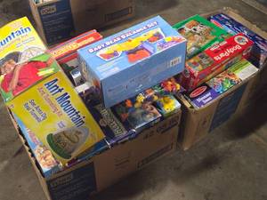 Lot of (2 Boxes) Childrens Games - Baby Bear Balance Set, Ant Mountain, Body Parts, Dinosaur Dawn, Going Places Puzzle and more