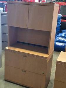 Maple Veneer Matching Locking Lateral File Cabinet & Hutch 2-door2-shelf 2-drawer with Keys