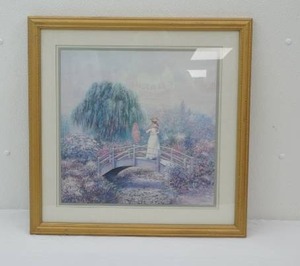 Vintage Framed Art Print Woman on Bridge by Joe Sambataro 22x22