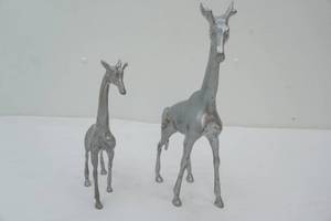 Vintage Brass Giraffe Figurines 15 tall & 11.5 tall