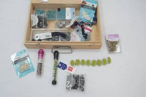 NEW Jewelry Making Beads, Hooks, Headpins, Comes with Wooden Box