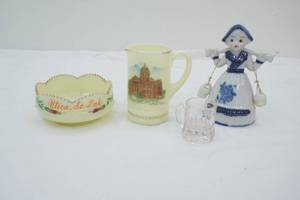 Vintage Uranium Milk Glass, Vintage Delft Figurine
