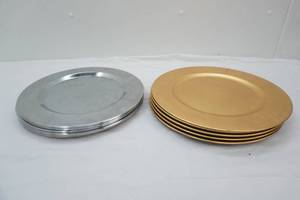 Silver Toned Metal Decorative Serving TraysPlates, Gold Toned Decorative Serving Trays