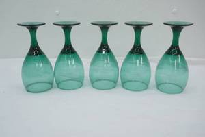 Vintage Libbey Juniper Green Teardrop Wine Glasses (5ct)