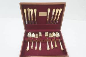 Vintage Gold Tones Flatware Set wbox. International Stainless