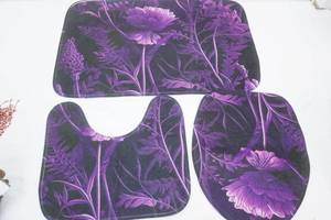 PurpleBlack Floral Bath Mat Set