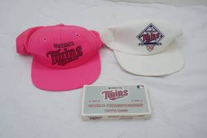 Vintage Minnesota Twins Memorabilia. World Champion Trivia Game (unopened) 2 baseball Caps