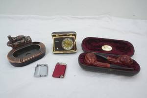 Vintage Linden Lighted Dial Travel Alarm Clock Vintage Greenwich House Duets tobacco pipe set